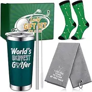 Yaomiao 5 Pcs Golf Gifts Set for Men Birthday Gifts Fathers Day Dad Golf Gifts with Stainless Steel Tumbler Funny Golf Towel Golf Socks and Golf Box for Xmas Husband Boyfriend Golf Lover