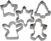 Stainless Steel Christmas Cookie Cutters Set of 5 Star Tree Angel Snowflake