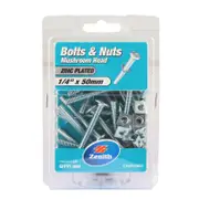 Zenith 1/4" x 50mm Zinc Plated Mushroom Head Bolt And Nut - 25 Pack