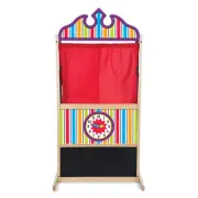 Melissa and Doug Wooden Puppet Theater for Kids with Plush Curtains and Clock