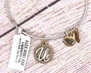 NEW Alex and Ani Letter Initial U II Charm Bangle Two Tone Silver Gold Bracelet