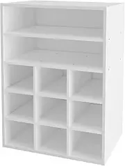 [HAIOOU] Shoe Cubby, 9-Cube Stackable Wood Shoe Rack Organizer 5-Tier Freestanding Wooden Shoe Stand with 2 Storage Shelf for 10-15 Pairs, Ideal for Apartment, Entryway, Closet Organization - White