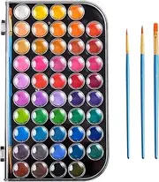 FIREYUN Upgraded 48 Colors Washable Watercolor Paint Set with 3 Brushes and Palette, Non-toxic Paints Sets for Kids, Adults, Beginners Artists, Make Your Painting Talk