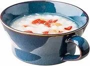 BOSUGE, Ceramic Soup Mug with Handle, Small Breakfast Mug, Green Dessert Bowl, Small Microwave Soup Bowl (Color : Green, Size : Cereal Soup Cup)
