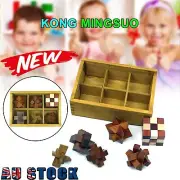 6PCS/Set Wooden Puzzle IQ Brain Teaser Burr Interlocking Puzzles Game Toys GT