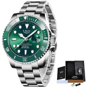 LIGE Top Brand Luxury Fashion Diver Watch Men 30ATM Waterproof Date Clock Sport Watches Mens Quartz Wristwatch Relogio Masculino Silver green