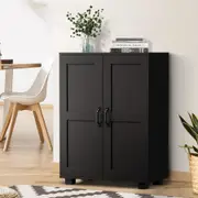 Oikiture Storage Cabinet Bathroom Buffet Sideboard 2 Door Cupboard Hallway Kitchen Bedroom Furniture Black