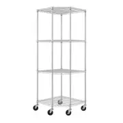 TRINITY Wire Shelving Unit 4-Tier Rolling Corner Steel Locking Swivel ,Chrome