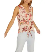 Sanctuary Clothing Womens Floral Tie Front Button Down Blouse pink L