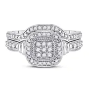 14k White Gold Round Diamond Square Bridal Wedding Ring Set 1/5 Cttw