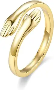 [INENIMARTJ] Hug Ring for Women Stainless Steel Bimanual Hugging Promise Ring Hug Statement Rings for Teen Girls Adjustable Hug Ring Gifts for Couples Valentines Day Birthday Gifts