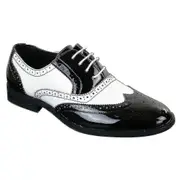 Men's Lace Patent Brogues Shoes Gatsby Classic 1920's Shiny Black 8