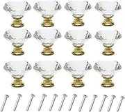 ANJUU 12 Pcs 30mm Diamond Shape Crystal Glass Cabinet Knobs with Screws Drawer Knob Pull Handle Used for Kitchen, Dresser, Door, Cupboard (GOld B Clear)