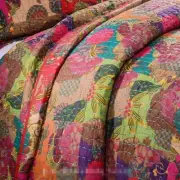 NEW! ~ COZY TROPICAL BOHO BLUE TEAL AQUA RED ORANGE PURPLE BOHEMIAN QUILT SET