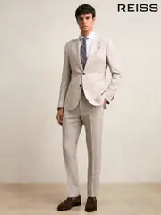 Reiss Oatmeal Ashton Linen Check Slim-Fit Suit Trousers (AN5796) | $350