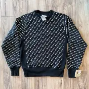 Champion Men's Sz S Reverse Weave Black Crewneck Sweater All Over Print NWT