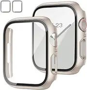 YUESAKA 2 Packs Case for 41mm Apple Watch Series 9 Series 8 Series 7 Screen Protector,Hard PC Protective Bumper with Tempered Glass Film and Ultra Thin Face Cover for Iwatch 41mm Series 9/8/7
