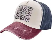 [pvinnk] Halloween Bats Grey Print Distressed Baseball Cap Adjustable Hat with Classic Unisex Style for All Seasons, Navy and Red, One Size