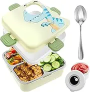 DJAPWPX Kids Stainless Steel Lunch Box - Double Layer Bento Container with Divided Compartments | Microwave & Dishwasher Safe | Leakproof for School, Camping & Travel (Green)