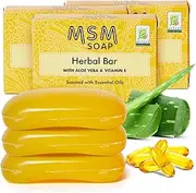 MSM Soap Bar Body Soap for Women Fine Line and Wrinkle Reduction Herbal Moisturizer with Aloe Vera Vitamin E and Essential Oils Deep Cleansing for Sensitive Skin 3 Ounce (Pack of 3)