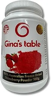 Gina’s Table Freeze Dried Strawberry Powder 100% Pure & Natural | Rich, Sweet & Nutrient-Packed | No Additives, Gluten-Free, Vegan | Perfect for Baking, Smoothies & Desserts & More Available in (100g)