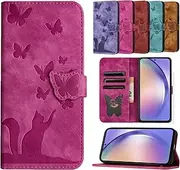 [JLHYYXH] Case for Samsung Galaxy A53 5G, Unique Butterfly Cat Kickstand Shockproof Credit Card Slot Wallet Case Flip Cover Case for Samsung Galaxy A53 5G-Rose Red