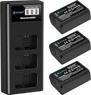 Artman NP-FW50 Battery 3-Pack and Upgraded 3-Slot ZV-E10 Battery LCD Charger for Sony ZV E10, Alpha A6500 A6400 A6300 A6000 A5100 A5000, A7S II, A7S, A7R II, A7R, A7 II, A7, RX10 II III IV Cameras