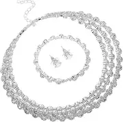 [TOVINANNA] 3pc Bridal Jewelry Set Crystal Necklace Earring Bracelet Set for Wedding Women