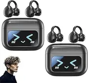 M100 Clip on Ear Headphones, Co2 Clip Earbuds, Ear Clips Bluetooth Headphones, with Wireless Led Touch Screen, for Glasses Wearers, Workouts, and Sports Activities, Lightweight (Black*2)