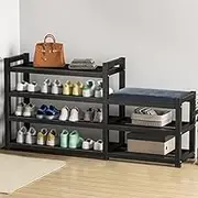 Metal Shoe Rack,Shoe Rack for Entryway, Shoe Rack Organizer, Free Standing Shoe Racks with Shoe Changing Stool, Shoe Shelf Organizer for Entryway Garage Bedroom (Color : 4 Tier, Size : 100cm)