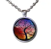 Tree of Life Whimsical Nature Design - Handmade Glass Pendant Necklace Jewelry