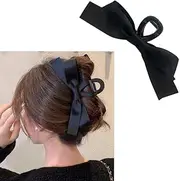 Black Hair Claw Clips with Bowknot Design - Nonslip Barrettes for Thick or Thin Hair, Big Bows for Women and Girls