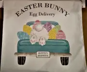 NWT 72" White Table Runner w/Blue Truck & Eggs-Text "EASTER BUNNY Egg Delivery"