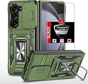 [FRLMOOES] for Samsung Galaxy Z Fold5 Case with Screen Protector,Built-in Slide Camera Cover+360°Stand Ring for Z Fold5 Case Shockproof Anti-Scratch Military-Grade Drop Heavy Duty Protection Green