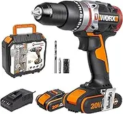 WORX 20V Cordless Brushless 60Nm Active Hammer Drill Driver w/ 2 x POWERSHARE 2Ah Batteries and 1x Charger - WX354