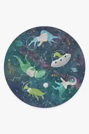 245' Round | Machine Washable Runner Rug | Kid & Pet Friendly | Indoor Rug | Dinosaurs in Space Rug | Ruggable