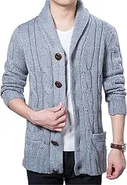 [Generic] Men's Cable Knit Cardigan Sweater with Pockets Male Button Down Winter Knitted Sweaters Men Shawl Collar Cardigan Sweater