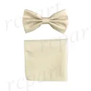 New Men's micro fiber Pre-tied Bow tie & hankie Cream checkers formal wedding