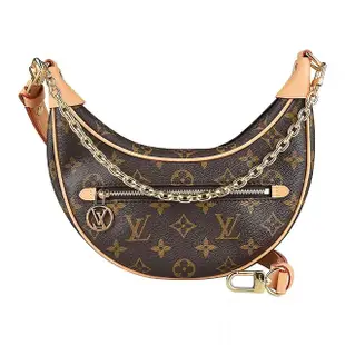 【Louis Vuitton 路易威登】LV M81098 Loop花紋LOGO雙背帶設計Monogram帆布鍊帶手提斜背彎月包(咖啡)