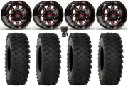 Fuel Lethal 14" Wheels Red 28" ATX470 Tires Kawasaki Mule Pro FXT KRX