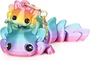 HiesDeosn 2 Pcs Cute Axolotl Tadpole Fidget Toy, 3D Printed Articulating Axolotl with Keychain Flexible Collectible Set, Fun Gift, Candy Rainbow