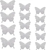 48PCS 3D Butterfly Stickers,Butterfly Cake Decorations,Silver Butterflies for Bouquets & Crafts,Glitter Animals Iron on Patches, Mirror Stickers,Silver Wall Decor,Metallic Room Mural Wall Sticker