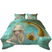 Fantasy Art Sad Looking Golden Mermaid Coverlet