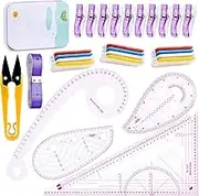 Sewing Ruler 4 Styles Clothing Patterning Ruler Sewing French Curve Ruler Metric Shaped Plastic Sewing Tools Include Fabric Chalk Sewing Clips Perfect for Designers, Pattern Maker, Sewing Templates