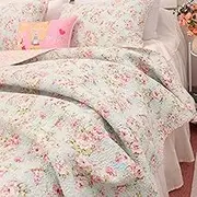Kolachic 3 PCS Country Cottage Floral Bedspread Quilt Coverlet Patchwork 100% Cotton Light Blue Queen Size