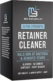Retainer Cleanser Tablets Invisalign Cleaner - Remove Odors Discoloration Stains and Plaque - 4 Month Supply Denture Cleansers Retainers Mouth Guards Denture Bath Mint by M3 Naturals