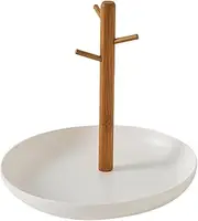 Wood Key Tray for Entryway Table,Bamboo Key Bowl with 3-Tier Vertical Hanger - Valet Tray Perfume Tray for Dresser, Jewelry Dishes Wooden Ring Holder, Decorative Organizer for Bedroom Jmedic