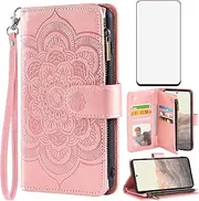 Asuwish Compatible with Google Pixel 6 Pro Wallet Case and Tempered Glass Screen Protector Flower Leather Flip Card Holder Stand Cell Phone Cover for Pixel6Pro Pixel6 XL 6XL Pixle 6Pro 5G Rose Gold
