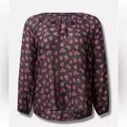 New Torrid Crinkle Chiffon Sheer Tie Front Long Sleeve Blouse Women’s Size 3X