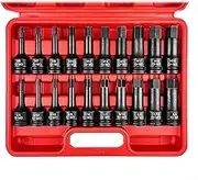 20PCS 1/2" Drive Master Allen Socket Set, Cr-Mo Steel Impact Hex Bit Socket Set, High Torque SAE/Metric Allen Socket Hex Driver Set with Clear Size Mark Storage Case 1/4”-3/4” 6-19mm